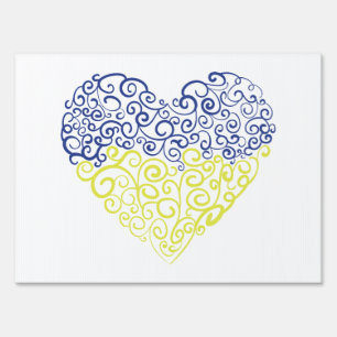 Spiral swirls mehandi heart Ukrainian flag colors Sign