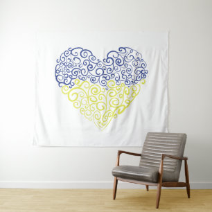 Spiral swirls mehandi heart Ukrainian flag colors Tapestry