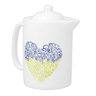 Spiral swirls mehandi heart Ukrainian flag colors Teapot