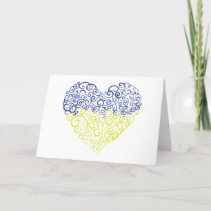 Spiral swirls mehandi heart Ukrainian flag colors Thank You Card
