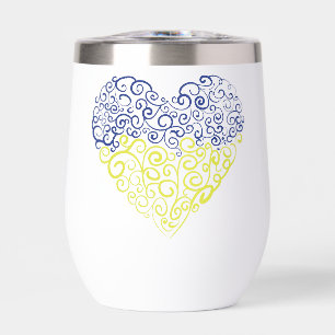 Spiral swirls mehandi heart Ukrainian flag colors Thermal Wine Tumbler
