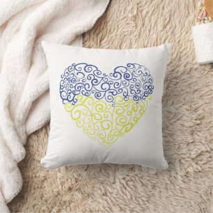 Spiral swirls mehandi heart Ukrainian flag colors Throw Pillow