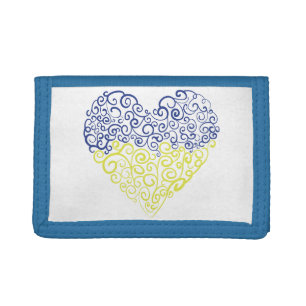 Spiral swirls mehandi heart Ukrainian flag colors Tri-fold Wallet