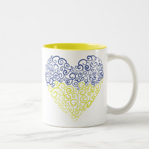 Spiral swirls mehandi heart Ukrainian flag colors Two-Tone Coffee Mug