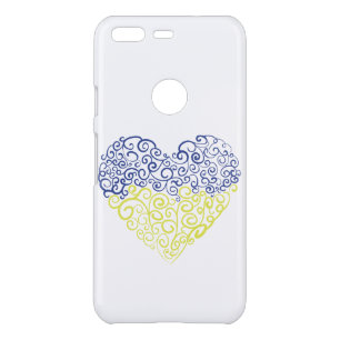 Spiral swirls mehandi heart Ukrainian flag colors Uncommon Google Pixel Case