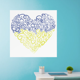 Spiral swirls mehandi heart Ukrainian flag colors Wall Decal