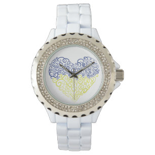 Spiral swirls mehandi heart Ukrainian flag colors Watch