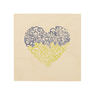 Spiral swirls mehandi heart Ukrainian flag colors Wood Wall Art