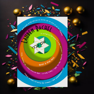 Spiral Text Wonky Circles White Star of David Invitation