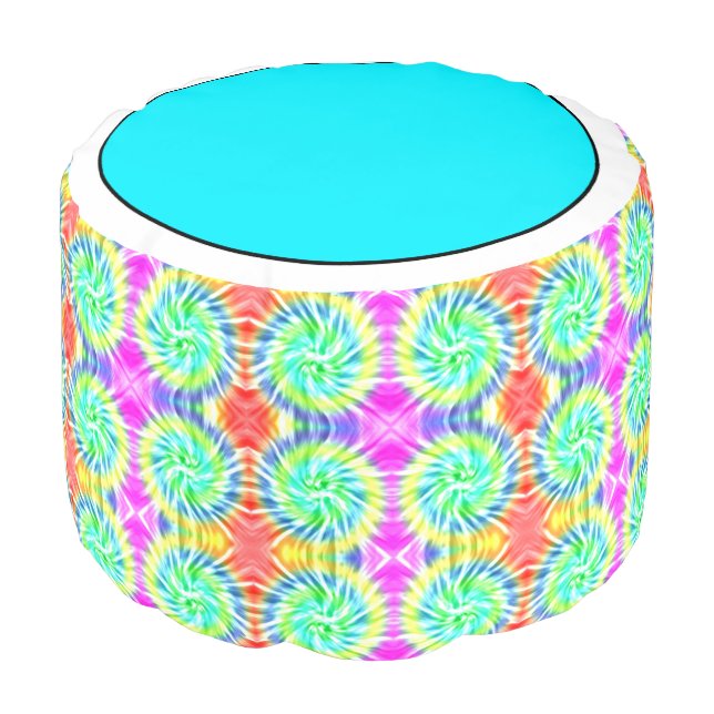 Spiral Tie Dye Design Round Pouf (Angled Front)