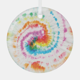 Spiral tie-dye, rainbow swirl pattern glass ornament