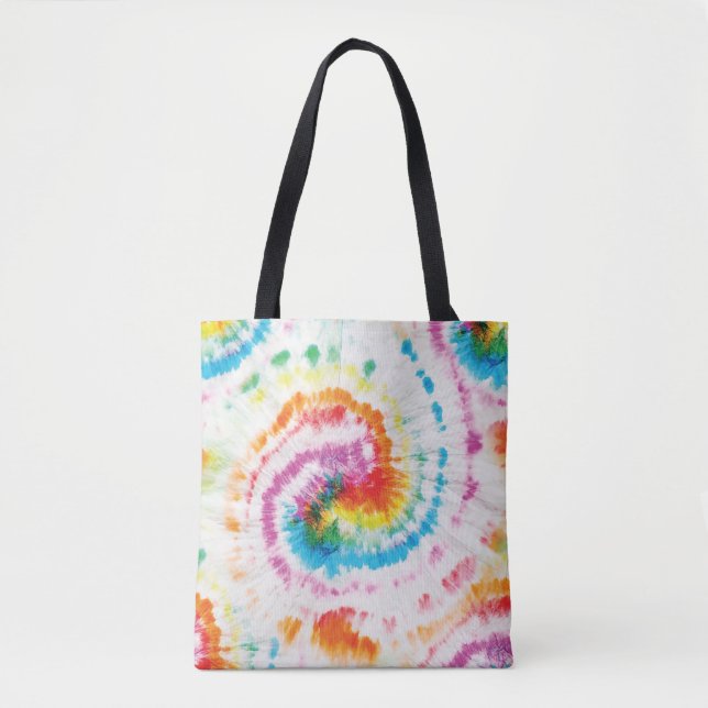 Spiral tie-dye, rainbow swirl pattern tote bag (Front)