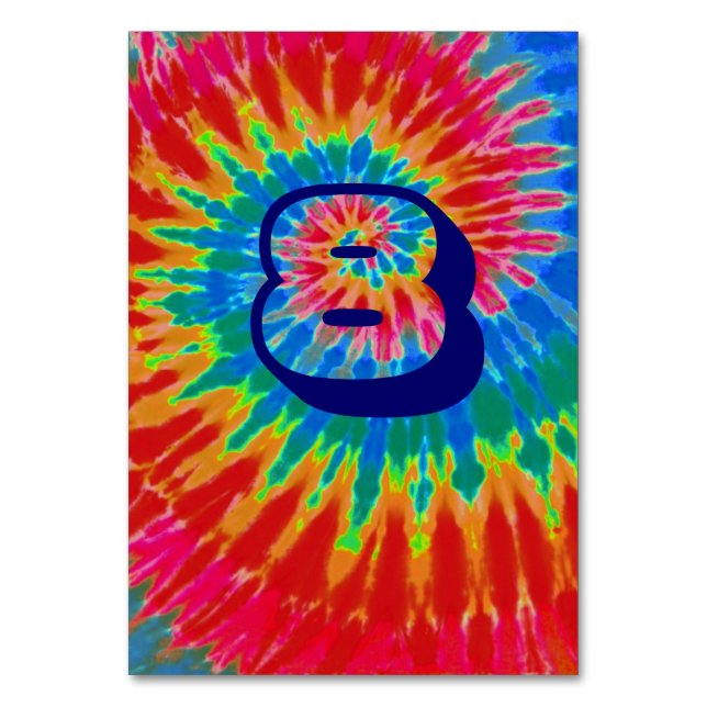 Spiral Tie Dye Wedding Table Eight Table Number (Front)
