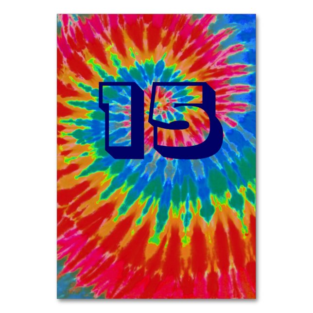 Spiral Tie Dye Wedding Table Fifteen Table Number (Front)