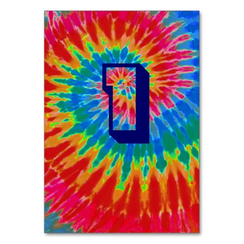 Spiral Tie Dye Wedding Table One Table Number