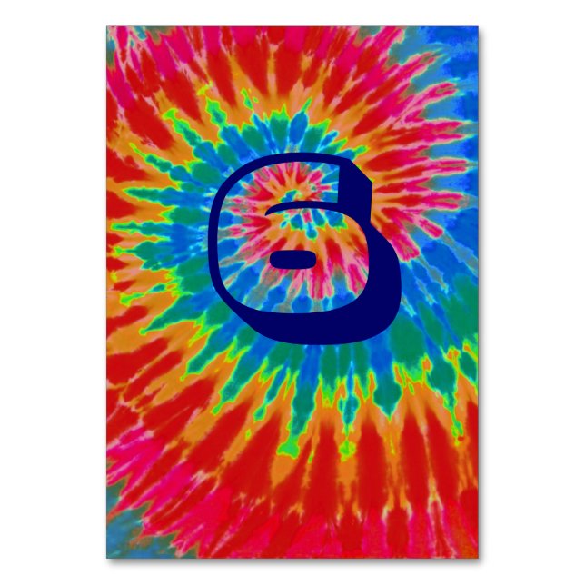 Spiral Tie Dye Wedding Table Six Table Number (Front)