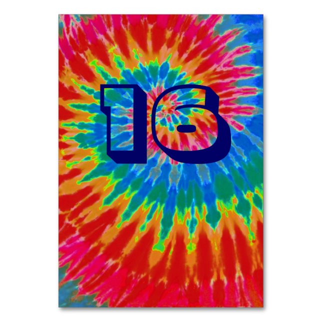 Spiral Tie Dye Wedding Table Sixteen Table Number (Front)