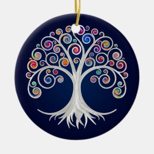 Spiral Tree of Life _ Colorful Swirl Foliage Ceramic Ornament