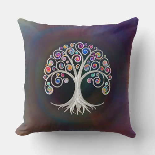 Spiral Tree of Life _ Colorful Swirl Foliage Throw Pillow