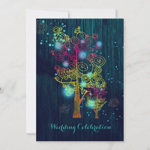 Spiral Trees Glitzy Forest Blue Wedding Invitation