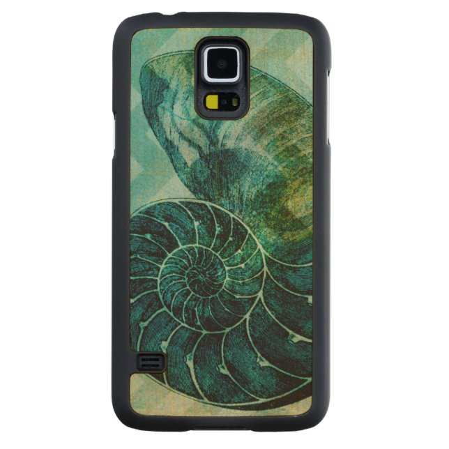 Spiral Turquoise Conch Shell Carved Maple Galaxy S5 Case (Back)