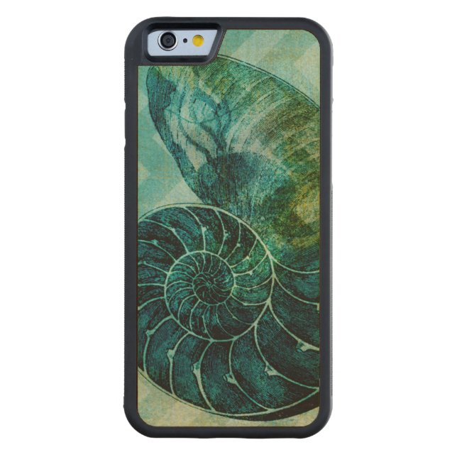 Spiral Turquoise Conch Shell Carved Wood iPhone Case (Back)