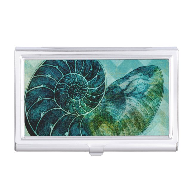 Spiral Turquoise Conch Shell Case For Business Cards (Front)
