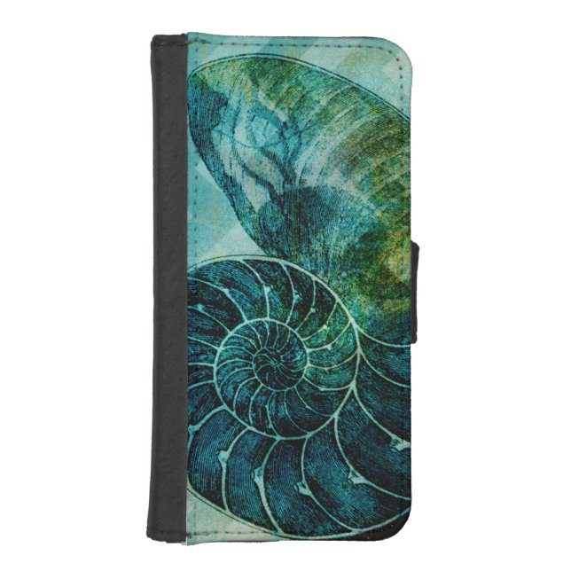 Spiral Turquoise Conch Shell iPhone Wallet Case (Front)