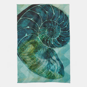 Spiral Turquoise Conch Shell Kitchen Towel