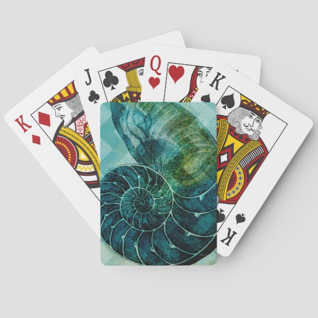 Spiral Turquoise Conch Shell Poker Cards (Back)
