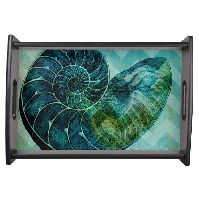 Spiral Turquoise Conch Shell Serving Tray (Front)