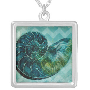 Spiral Turquoise Conch Shell Silver Plated Necklace