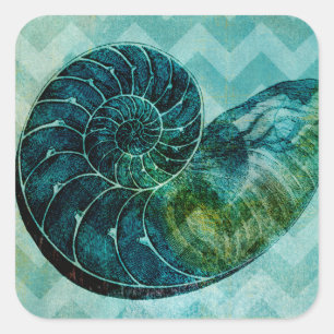 Spiral Turquoise Conch Shell Square Sticker