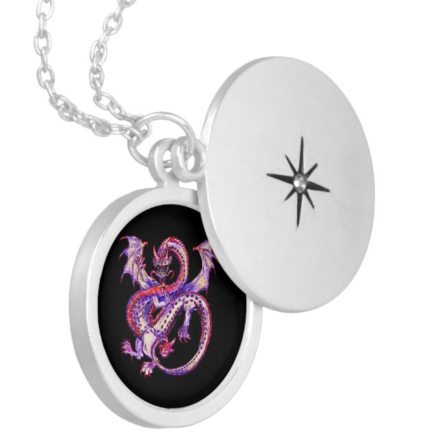 Spiral Unicorn Dragon Yin Yang Locket Necklace (Front Left)