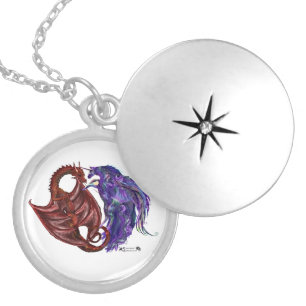 Spiral Unicorn Dragon Yin Yang Locket Necklace