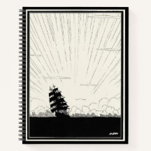 Spiral Vintage Pirate Ship Illustration