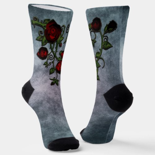Spiraled Splendor Gothic Rose Vine  Socks