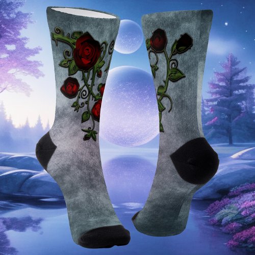 Spiraled Splendor Gothic Rose Vine  Socks