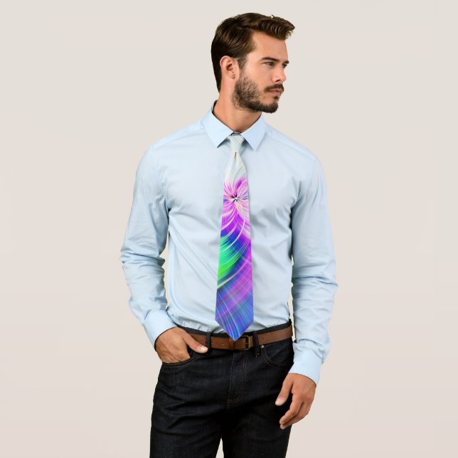 SPIRALFLUO - Psychedelic Colorful Modern Fractal - Neck Tie (In Situ)