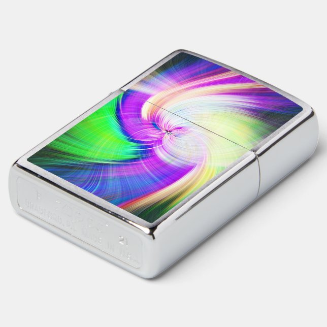 SPIRALFLUO - Psychedelic Colorful Modern Fractal - Zippo Lighter (Angled)