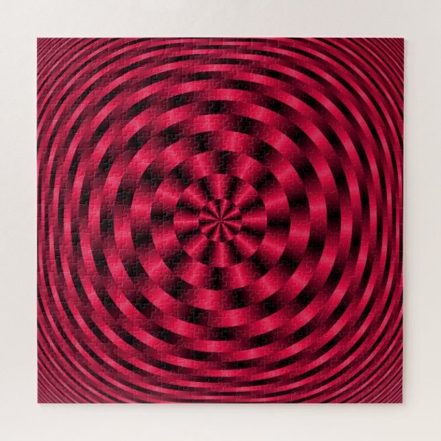 Spiraling Concentric Circles in Red Jigsaw Puzzle (Horizontal)