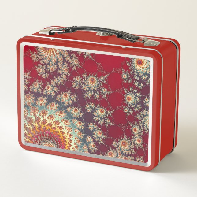Spiraling Floral Pattern Metal Lunch Box (Back)