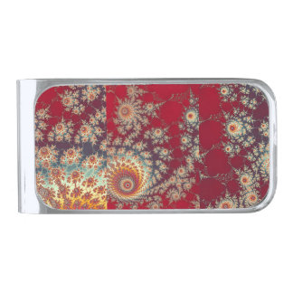 Spiraling Floral Pattern Silver Finish Money Clip