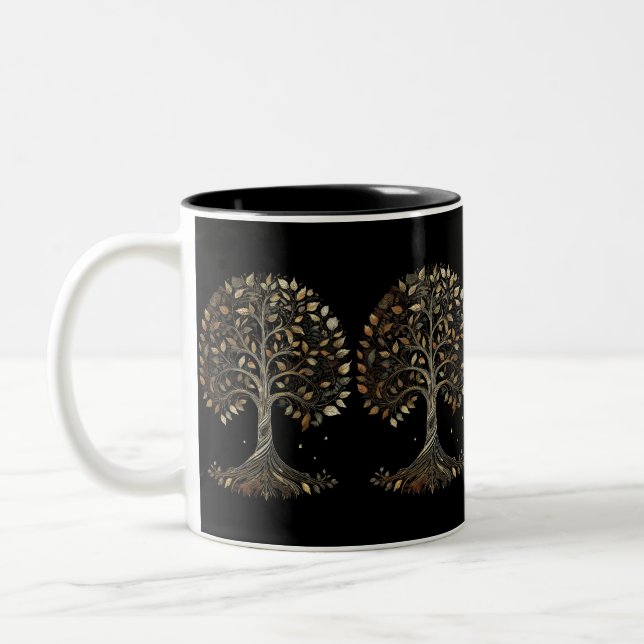 Spiraling Golden Fibonacci Tree Two-Tone Coffee Mug (Left)