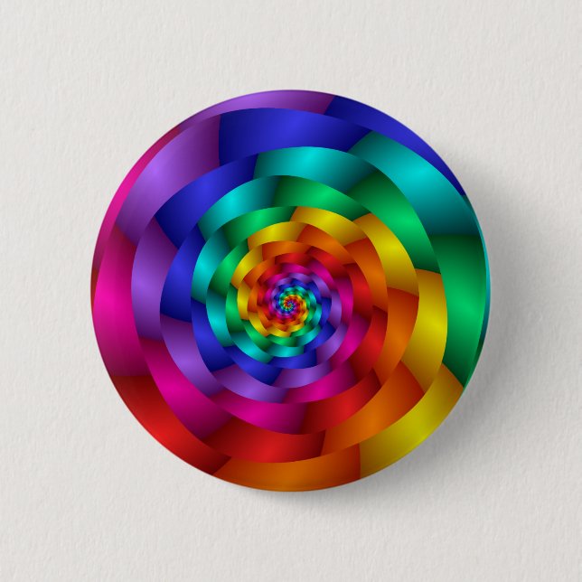 Spiraling Rainbow Rose Pinback Button (Front)