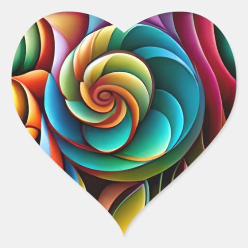 Spiraling Spectrum A Vibrant Colorful Design Heart Sticker