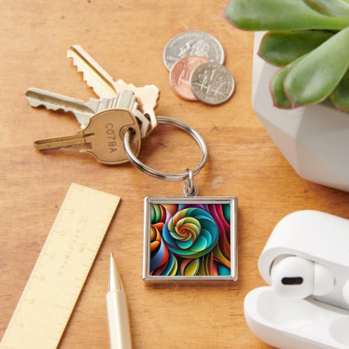 Spiraling Spectrum A Vibrant Colorful Design Keychain