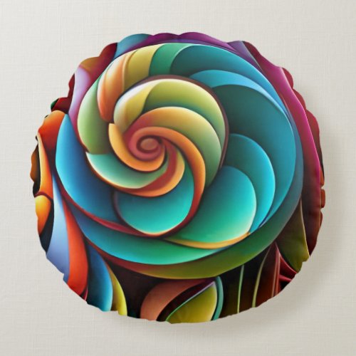 Spiraling Spectrum A Vibrant Colorful Design Round Pillow