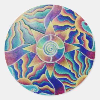 Spiraling Sun Mandala Sticker by arteeclectica at Zazzle