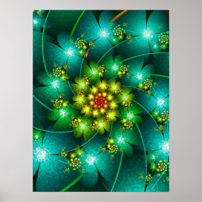 Spiraling Turquoise Flowers Poster (Front)